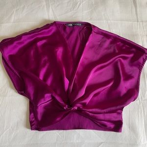 Zara Knotted Satin Effect Purple Blouse
